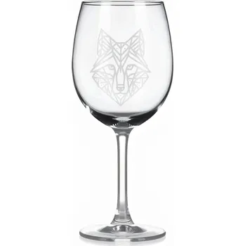 Sklenice Sklenice na víno s geometrickými motivy zvířat – vlčí hlava (detailní)