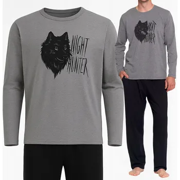 Pánské pyžamo PÁNSKÉ BAVLNĚNÉ PYŽAMO S DLOUHÝM RUKÁVEM TEPLÉ S KAPSY *M