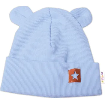Čepice Baby Nellys Žebrovaná dvouvrstvá čepice s oušky TEDDY - sv. modrá