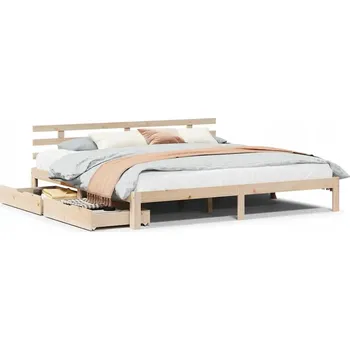 Postel Rám postele se zásuvkami 200 x 200 cm masivní borovice