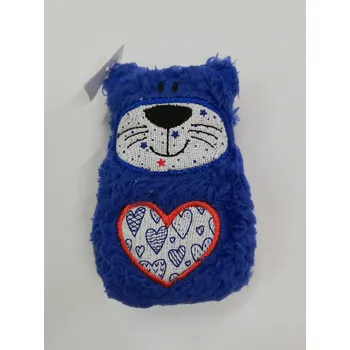 plyšák Plyšový medvídek modrý - šedé srdce s červeným okrajem - 12cm
