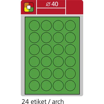 Samolepící etiketa SK Label Print etikety A4 pro laserový tisk - fluorescentní - kulaté prům.40 mm ( 24 etiket / arch) fluorescentní zelená 33679