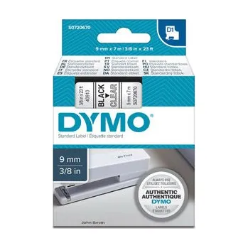 Pásek do tiskárny Pásky D1 standardní - 9 mm x 7 m / černý tisk / čirá páska 32278