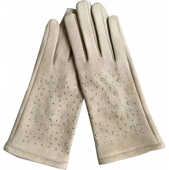 Rukavice Béžové dámské RUKAVICE s zirkony – stylové doplňky k oblečení na zimu a podzim