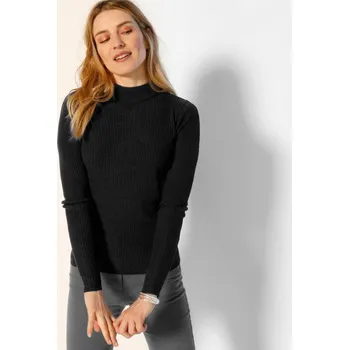 Dámský svetr Žebrovaný pulovr se stojáčkem černá 52