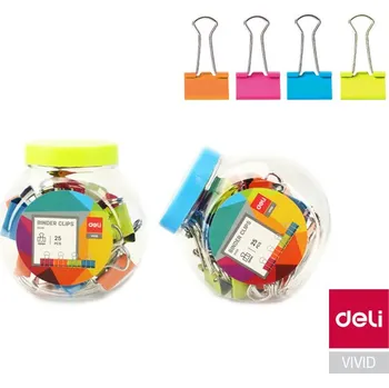 Kancelářská sponka Deli Klipy kovové barevné DELI - 19 mm / 25 ks / barevný mix 101258