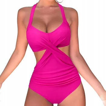 Dámské plavky ZEŠTÍHLUJÍCÍ PLAVKY RŮŽOVÉ JEDNODÍLNÉ MONOKINI XL 42