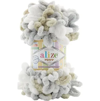 Galanterie Alize příze Puffy color 8014 bílá šedá a světle olivová