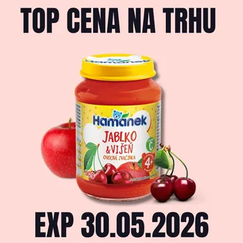 Cukrovinka HAMÁNEK KV Ovocná přesnídávka Višeň a jablko sklo 190 g EXP 30.05.2026