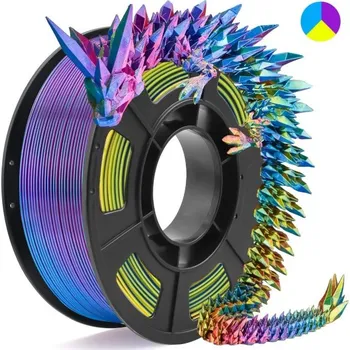 Filament PLA 1,75 mm Tricolor Hedvábný efekt 250 g Multibarevné vlákno pro 3D tisk Fialová Modrá Žlutá
