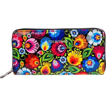 Peněženka Velká dámská peněženka Folkstar lakovaná, barevná s motivem květů z Łowicze