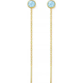 Náušnice Dlouhé zlaté náušnice 585 provlékací s přívěskem kolečko modré zirkony