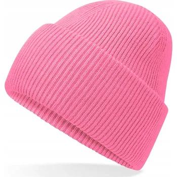 Pokrývka hlavy TEPLÁ ZIMNÍ ČEPICE BEANIE VELMI MĚKKÁ OHRNOVACÍ DVOUVRSTVÁ RŮŽOVÁ
