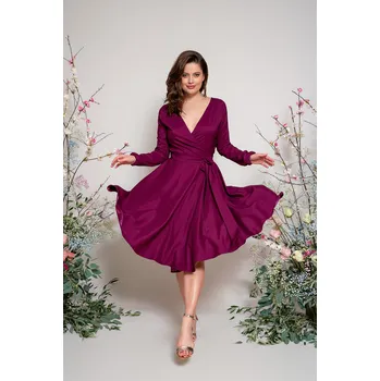 Dámské šaty MiaBella Midi zavinovací šaty s rukávy vel. 42+ Barva: Šedá /ash/, Velikost: 48 - 52 (vel. do: prsa 120, pas 104)