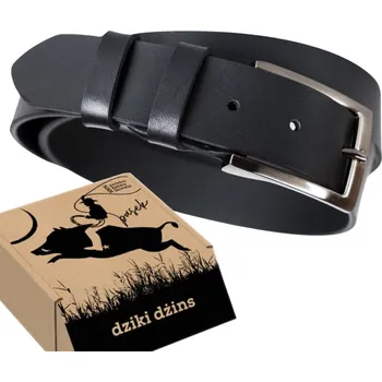 Opasek DZIKI Džíny SLIM KOŽENÝ OPASEK PÁNSKÝ ČERNÝ LÍCOVÁ KŮŽE DÁREK 125 cm