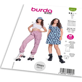 Střih Burda 9214 - Dívčí šaty se srdíčkovým výstřihem a objemnými nafoukanými rukávy