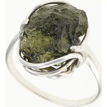 Prsten My Moldavite Stříbrný prsten s přírodním vltavínem 566-15317 58 mm