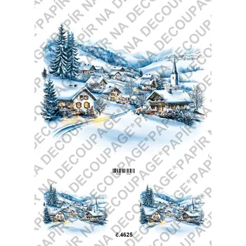 Umělecký papír Rýžový a soft papír na decoupage - Horské městečko - KB4625 Materiál: Soft, Rozměr: A4
