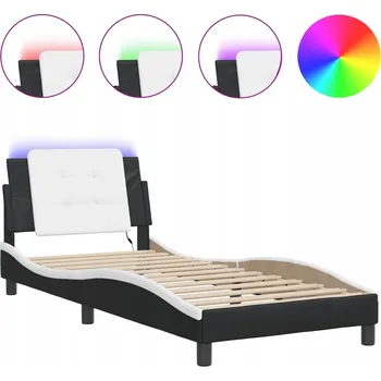 Postel Rám postele s LED osvětlením, černo-bílý, 100x200 cm, umělá kůže