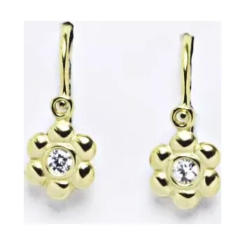 Náušnice Zlaté dětské náušnice kytičky , žluté zlato , čirý zirkon - VE 213 (Zlaté dětské náušnice kytička)