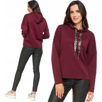 Dámské oblečení Dámská Mikina MORAJ s kapucí zlatými ozdobami, fialová, pohodlná, 3XL