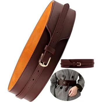 Opasek Dámský široký korzetový pásek z ekologické umělé kůže, hnědý, 112 cm