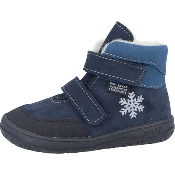 Chlapecká zimní obuv Jonap zimní kožené barefoot boty s membránou Jerry tmavě modrá vločka MERINO Velikost: 23