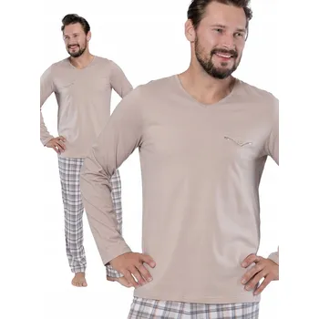 Pánské pyžamo Hotberg ANDRZEJ - klasické pánské pyžamo s dlouhým rukávem a nohavicemi [béžová] M