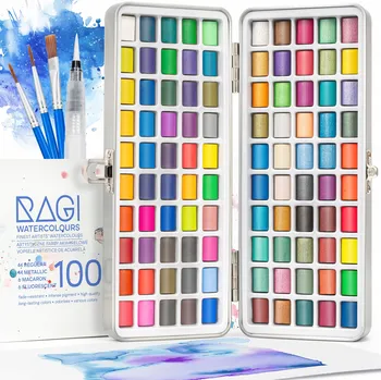 Vodová barva Malířská Sada Umělecká SADA AKVARELOVÝCH BAREV 100 barev + Štětce