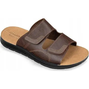 Pánské pantofle Pánské pantofle hnědé z ekokůže nastavitelné na suchý zip