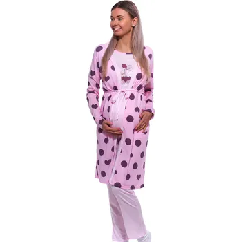 Dámské pyžamo Růžový a fialově puntíkatý set kojící i těhotenský, pyžamo a župan, miminko v kočárku 1G0614 růžová s