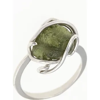 Prsten My Moldavite Stříbrný prsten s přírodním vltavínem 573-15323 52 mm