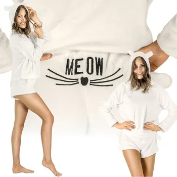 Dámské pyžamo Dámské pyžamo dvoudílné teplé plyšové růžové MEOW KOČKA M