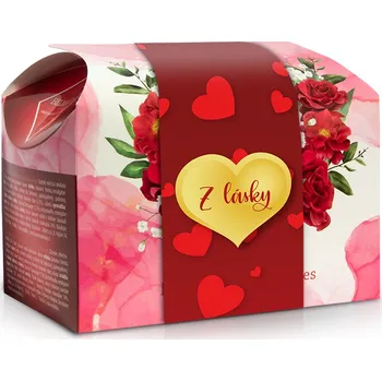 Bonboniéra Selllot, s.r.o., K Hájům 34, 155 00 Praha 5 - Vyrobeno v Belgii Belgické čokoládové lanýže s náplní champagne KVĚTY s rukávkem Srdíčka 250 g