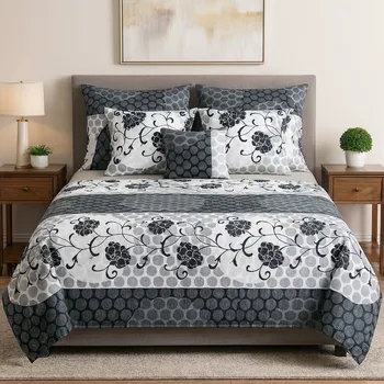 Povlečení Francouzské ložní povlečení - Ornamenty v šedém tónu