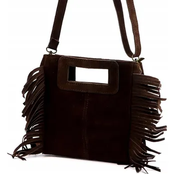 Kabelka Semišová kožená kabelka s třásněmi LUKA tmavě hnědá