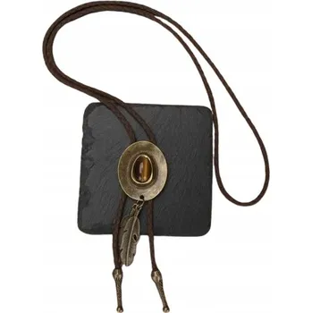 BOLO KRAVATA Kovbojská kravata TEXAS řemínek PEŘÍ MINI KLOBOUK TYGŘÍ OKO KÁMEN