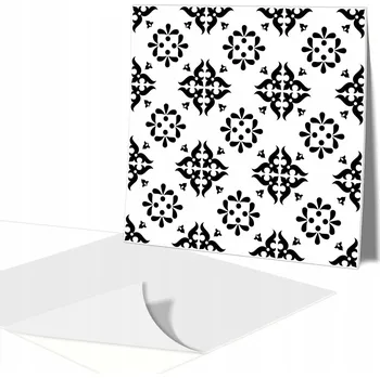 Dlažba Samolepicí vinylové obklady / dlaždice na zeď, černo-bílé květy, 9 ks