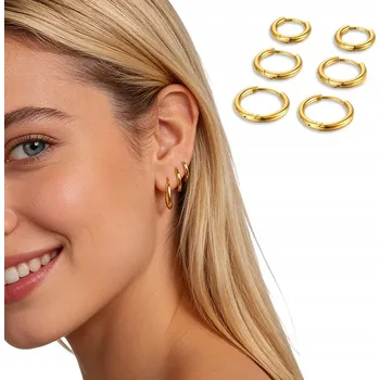 Náušnice NÁUŠNICE ZLATÉ KROUŽKY 3 PÁRY 8, 10, 12 mm OCEL 316 L