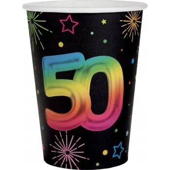 Party nádobí KELÍMKY 50. NAROZENINY ČERNÉ 270 ML 6 KS BAREVNÝ POTISK