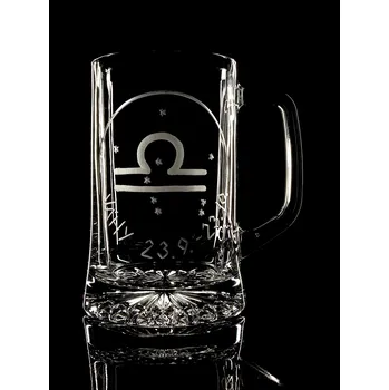 Sklenice Půllitr s uchem, znamení Váhy 23.9.-23.10. - ručně ryté (broušené)