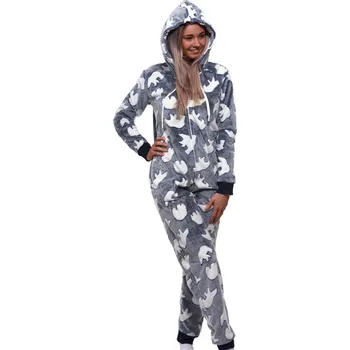 Dámské pyžamo Modrošedý hřejivý extra huňatý funkční overal dámský s ledními medvědy 1Z1696 modrá xxl