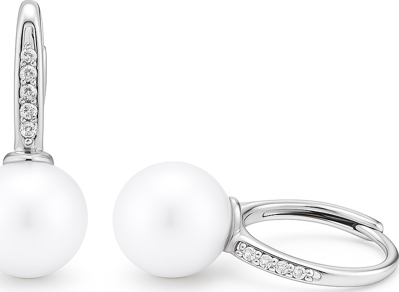 Leru Perlové visací náušnice s perlou a brilianty 10mm 37105 bílé