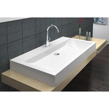 Umyvadlo BESTECO ELEGANT Umyvadlo z Litého Mramoru 100x50 cm Bílá Lesklá P6906 Hranaté Závěsné i na Desku