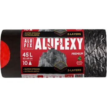 Pytle na odpadky Alufix Pytle Alufix Aluflexy stahovací - 52x69cm / 45l / 30my / 10ks / stříbrnočerná 562958