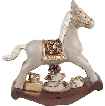 Vánoční dekorace Šedá vánoční dekorace houpací koník s dárky 11 cm