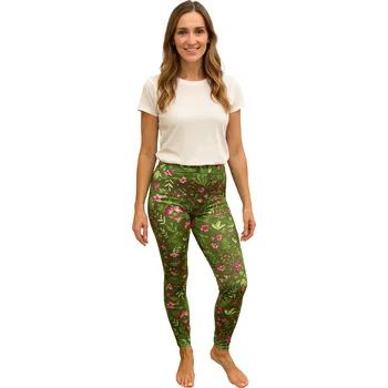 Dámské legíny NOVINKA- Dámské dlouhé legíny zelené s motýlkem a kvítím