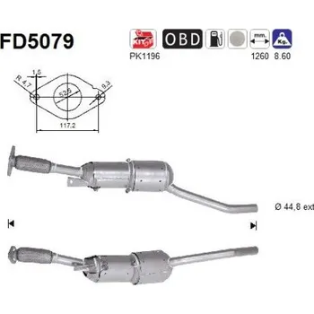 Filtr pevných částic Filtr sazových částic, výfukový systém AS FD5079