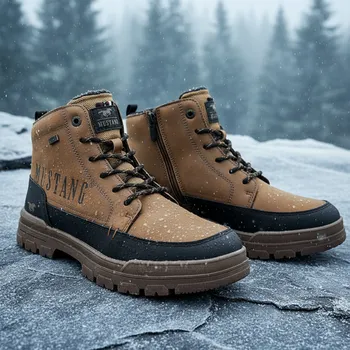 Pánská zimní obuv Mustang 15M0101004 pánské zimní boty hnědé (Kotníkové boty z eko kůže a TEX membránou)