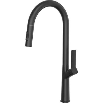 Vodovodní baterie Gamma Awra, kuchyňská baterie s vytahovací výlevkou a dvoufunkční sprchou, černá matná, GMA-BAA-BK